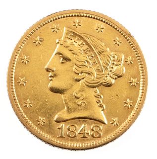 1848 US $5 Gold Half Eagle Coin
