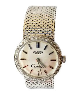 Cartier Universal Geneve 18 Karat White Gold Diamond Ladies Wristwatch