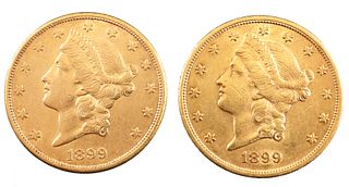 2 Liberty Head US $20 Gold Pieces