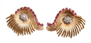 14k Gold Ruby & Diamond Earrings