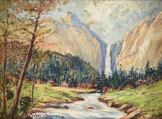 SYDNEY MORTIMER LAURENCE (American 1865-1940) A PAINTING, "Waterfall,"