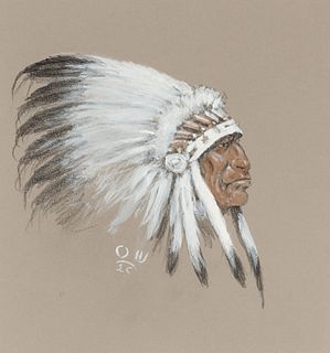 Olaf Wieghorst | Indian Chief Profile, Full Headdress