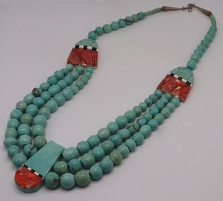 JEWELRY. Turquoise and Shell Multi-Strand Necklace