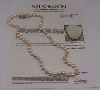 JEWELRY. 14kt Gold, Pearl and Diamond Necklace.