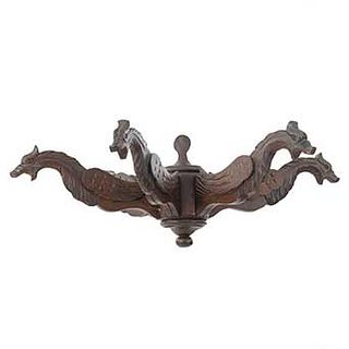 Lamp. France. 20th Century. Carved in oak. For 6 lights. Composed shaft and zoomorphic arms. 7.8 x 25 x 25" (20 x 64 x 64 cm.)