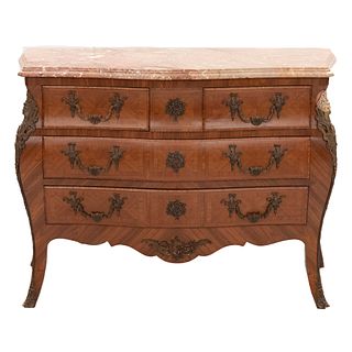 Sideboard. France. 20th Century. Louis XV. Carved in oak. Marble top and 4 drawers. 34.6 x 43.7 x 18.8" (88 x 111 x 48 cm)