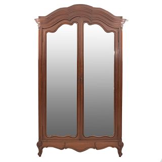 Wardrobe. France. 20th Century. Louis XV. Carved in walnut. With drawer and 2 doors with mirrors. 98.4 x 55 x 20" (250 x 140 x 51 cm)
