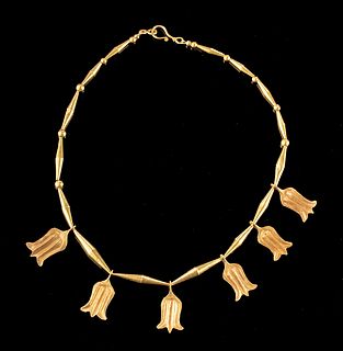 Romano-Egyptian 20K+ Gold Necklace, Lotus Flowers 23 g