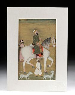 19th C. Mughal Miniature Painting - Prince on Horse