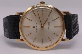 JEWELRY. Men's Hamilton Thin-O-Matic 14kt Watch.