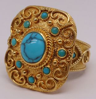JEWELRY. 18kt Gold and Turquoise Cocktail Ring.