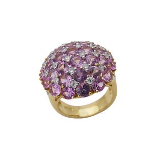 18K Y Gold 6.25 Carats TCW Diamond Pink Sapphire Ring