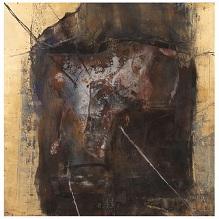IRMA PALACIOS, Escudo de la tierra ("Shield of the Earth"), Signed and Dated 88, Acrylic, gold leaf and marble dust on canvas, 55 x 55" (140 x 140 cm)