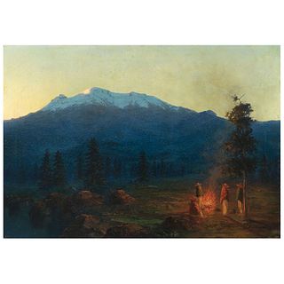 GUILLERMO GÓMEZ MAYORGA, Fogata en el Iztaccíhuatl ("Fire on the Iztaccíhuatl"), Signed, Oil on canvas, 27 x 39" (68.5 x 99 cm)