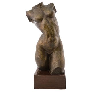 JUAN OLAGUÍBEL,Torso Diana cazadora ("Torso of Huntress Diana"),Signed and dated 1962, Bronze sculpture/wooden base,17 x 6 x 5.9" (43.5x15.5x15cm)