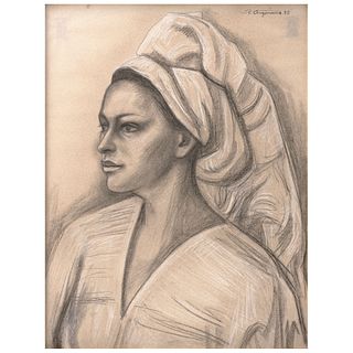 RAÚL ANGUIANO, Untitled, Signed and dated 80, Charcoal and color pencil on paper, 28.3 x 21.6" (72 x 55 cm)