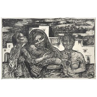ROBERTO MONTENEGRO,Tres mujeres con niño("Three Women w/Child"),Signed twice and dated 48 & 1948,ink & graphite pencil/paper,12.4 x 19"(31.5x48.5 cm)