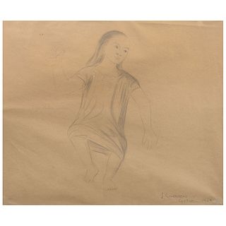 JESÚS GUERRERO GALVÁN, Niña ("Girl"), Signed and dated 1964, Graphite pencil on paper, 13.3 x 16" (34 x 40.5 cm), w/certificate