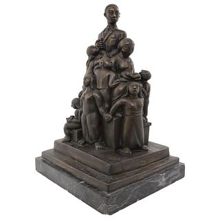 FRANCISCO ARTURO MARÍN, Familia ("Family"), Signed, Bronze sculpture on marble base, 20.6 x 14 x 12.5" (52.5 x 36 x 32 cm)