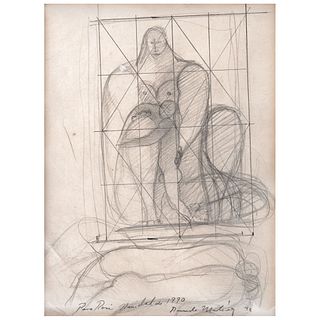 RICARDO MARTÍNEZ, Madre e hijo ("Mother and Son"), Signed and dated 90, Graphite pencil on paper, 11 x 8.3" (28 x 21.3 cm)