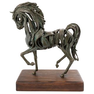 PEDRO CERVANTES, Untitled, Signed with monogram,Bronze sculpture with wooden base, 19.2 x 14.7 x 7.4" (49 x 37.5 x 19 cm)