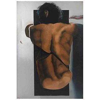 ROBERTO CORTÁZAR, Torso masculino ("Male Torso"), Dated 87 on the front. Signed and dated 1987 on the back, Oil on canvas, 74.8 x 51" (190 x 130 cm)