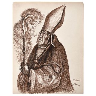 JOSÉ CHÁVEZ MORADO, El báculo ("The Crozier"), Signed and dated 70, Ink on paper, 12 x 9.2" (30.5 x 23.5 cm), With certificate