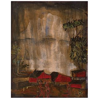 LEOPOLDO RICHTER, Rojo Piubelo, Signed, Oil on wood, 27.5 x 22" (70 x 56 cm)