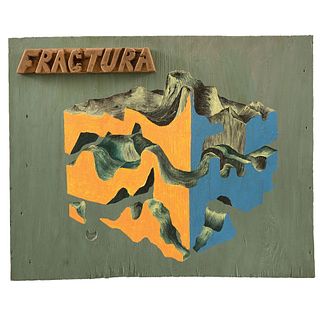 CISCO JIMÉNEZ, Fractura ("Fracture"), Signed and dated 2016 on the back, Mixed and relief on wood, 19.2 x 24" (49 x 61 cm)