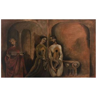 VICENTE GANDÍA, Untitled, Signed and dated 66, Oil on canvas on wood, diptych, 43.7 x 71.6" (111 x 182 cm) total measurements