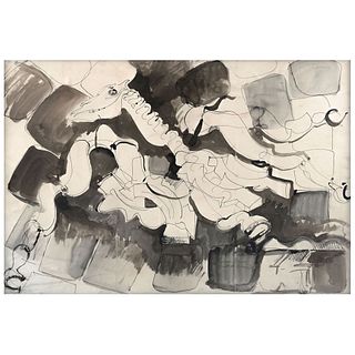 CARMEN PARRA, Número 45 (Number 45), Signed and dated Valle de Bravo 74, Ink and watercolor on paper, 29.5 x 43.3" (75 x 110 cm)