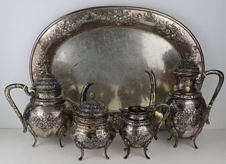SILVER. 4 Pc. German .800 Silver Tea Set and Tray