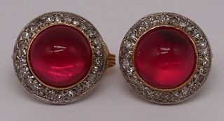 JEWELRY. Pair of 14kt Gold, Ruby Cabochon and