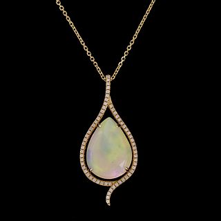 Opal, Diamond and 14K Pendant Necklace