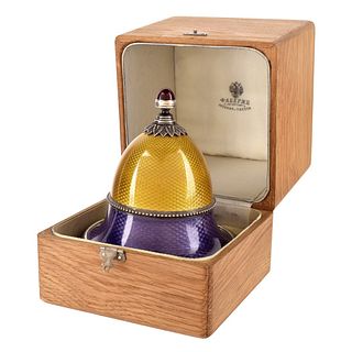 Faberge Silver and Enamel Perfume Bottle