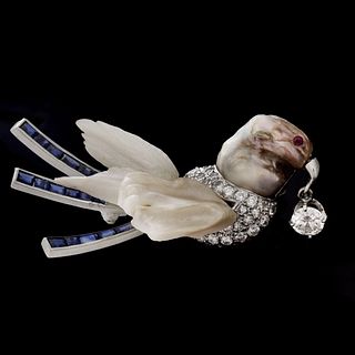 GIA Natural Baroque Pearl Bird Brooch