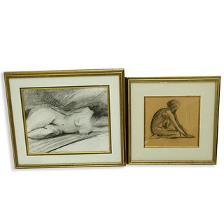 Two Charcoal Drawings Nude Women