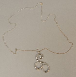 Custom 14K gold necklace made of two rings with small diamonds on chain. 9.7 grams.