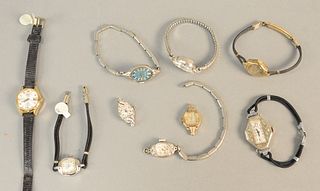 Nine vintage ladies wristwatches, with three being 14K gold.