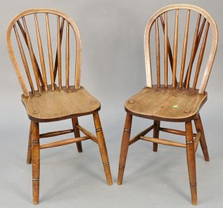Set of six English Windsor side chairs with brace backs. ht. 35 in., seat ht. 18 in. Provenance: Former home of Mel Gibson, Old Mill Rd, Greenwich, CT