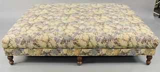 Oversize footstool with tapestry style upholstery. Provenance: Former home of Mel Gibson, Old Mill Rd, Greenwich, CT