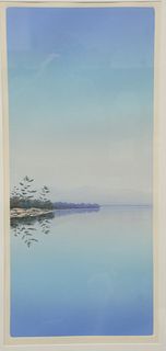 Alleyne Howell, 20th century, monoprint, "Lake Champlain Blues," pencil signed and titles. sight size 32 1/2" x 15". Provenance: Property from the Cre
