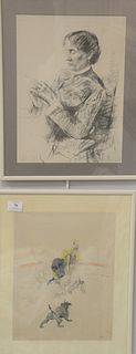 Set of four Toulouse Lautrec lithographs, clown and lady on horse, guy dancing, two figures, and seated woman. sight size: 14 3/4" x 11". Provenance: 
