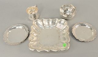 Five piece lot to include sterling silver group to include square bowl, cup and small dishes. 24.4 t. oz.