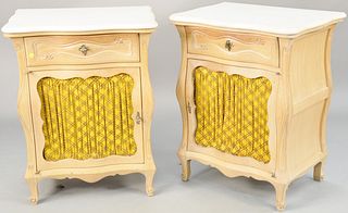 Pair of Bethlehem furniture, Louis XV style marble top night tables. ht. 30 in., top: 17 1/2" x 23 1/2". Provenance: The Estate of Ed Brenner, Short H