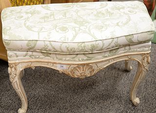 Pair of Louis XV style benches. ht. 18 1/2 in., top: 14" x 28". Provenance: Estate of William and Teresa Patton, Lake Ave Greenwich, CT