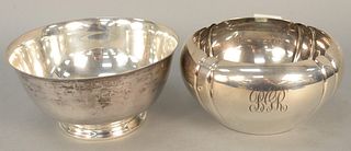 Two sterling silver bowls, Paul Revere style and flower form. 35.9 t.oz., flower form ht. 4 1/4 in.,dia. 8 in., Paul ht. 4 1/4 in., dia. 8 in.