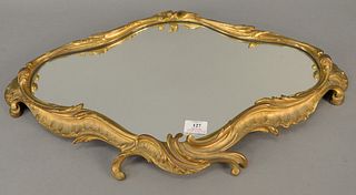 French bronze ormolu plateau, Rococo taste having bronze frame with mirror inset. 16" x 27". Provenance: The Estate of Ed Brenner, Short Hills N.J.