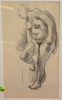 Moses Soyer, pencil sketch nude woman, pencil signed left right M Soyer. sight size 14 1/2" x 8 1/2". Provenance: The Estate of Ed Brenner, Short Hill