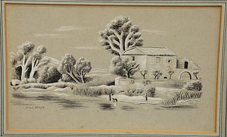 Jean Hugo (1894 - 1984), figures in landscape, ink and gouache on paper, signed lower left Jean Hugo. 5 1/2" x 9". Provenance: Estate from Sutton Plac